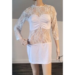 Sexy Women White Medium Lace Polyester Club Stretch Party Cocktail Dress C5839‎